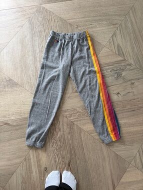 Kids Gray Joggers with Rainbow Side Stripe
